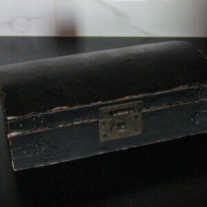 Decorative Wood Box with Faux Leather Look and Metal Clasp and Metal Accents